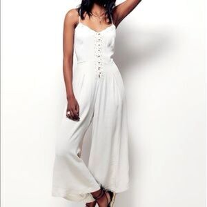 Free People White Jumpsuit Size XS Lightweight Lace Feminine V-Neck with Pockets